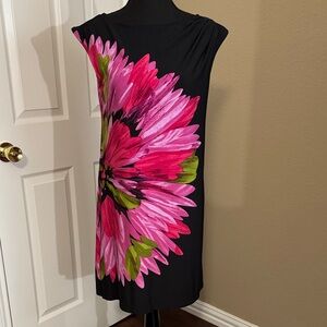Maggy London Black Dress with Pink and Green Floral Design